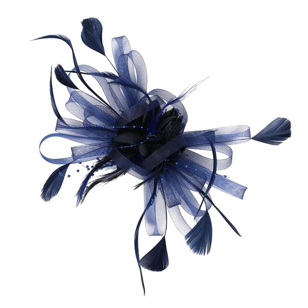 Mesh Bowknot Feather Headband Fascinator Wedding Royal Ascot Navy blue-image-10