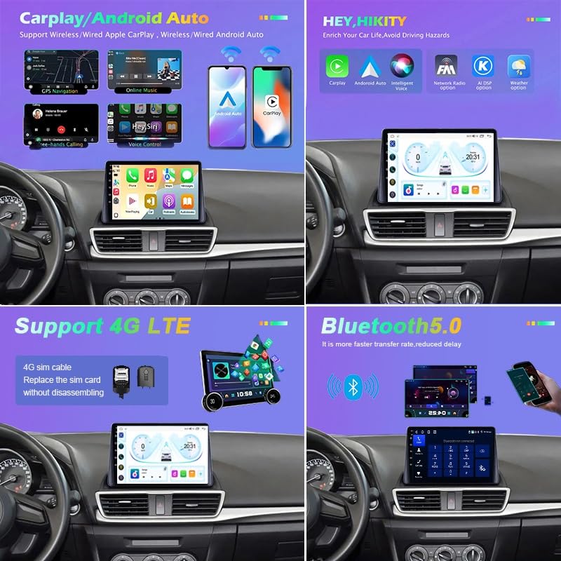 Pantalla táctil de 9" Mazda Axela 2013-2016 con Android Auto inalámbrico HM607 5