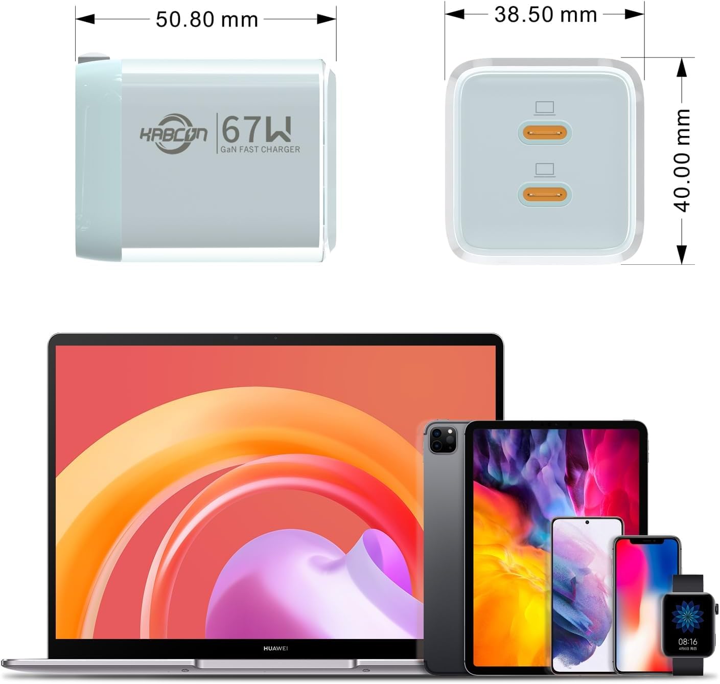 USB C Charger GaN 2 Port Compact Fast Wall Charger for MacBook Pro/Air, iPad Pro, Galaxy S23, Dell XPS 13, Note 20/10+, iPhone 17 16 15/Pro, Steam Deck, and More, 67W