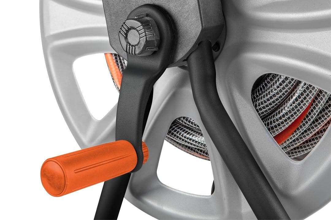 NEO TOOLS Wózek ogrodowy z wężem do 60 m, wąż ogrodowy (1/2") – bęben z metalu | zapobiega zginaniu węża, stabilny i trwały, antypoślizgowy i składany uchwyt, metalowa rama