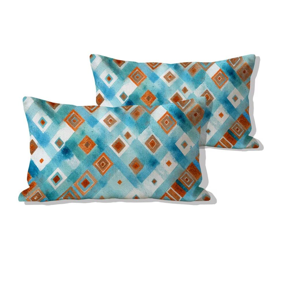 Housses de coussin 50x80cm taie d'oreiller treillis bleu doux lot 2