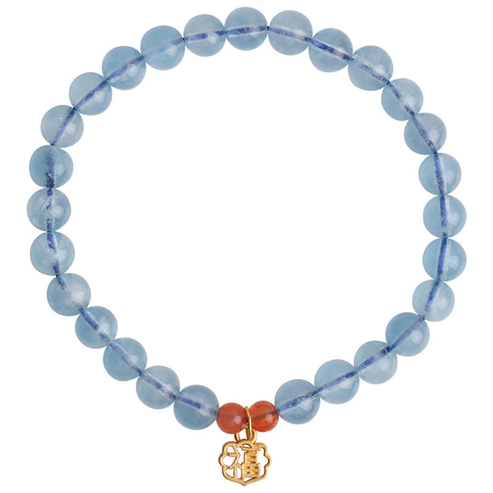 Bracciale Acquamarina e Nanhong - Gioielli con Perle di Cristallo Blu autentiche con Due Accenti di Agata Rossa per Pace e chiarezza, Elastico Elasticizzato Regolabile per Donna,6MM