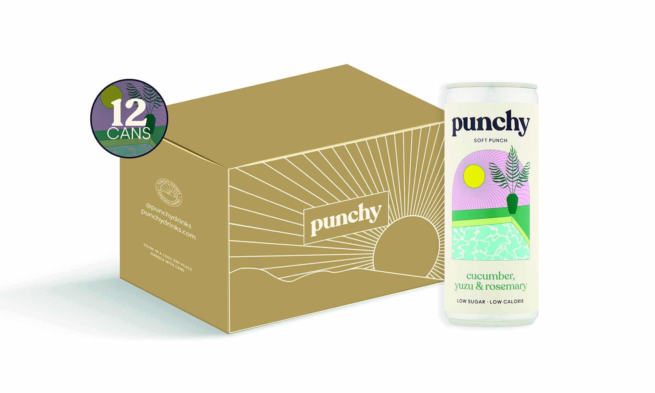 Punchy Drinks Cucumber, Yuzu & Rosemary 12 x 250ml Premium Adult Soft Drink Non