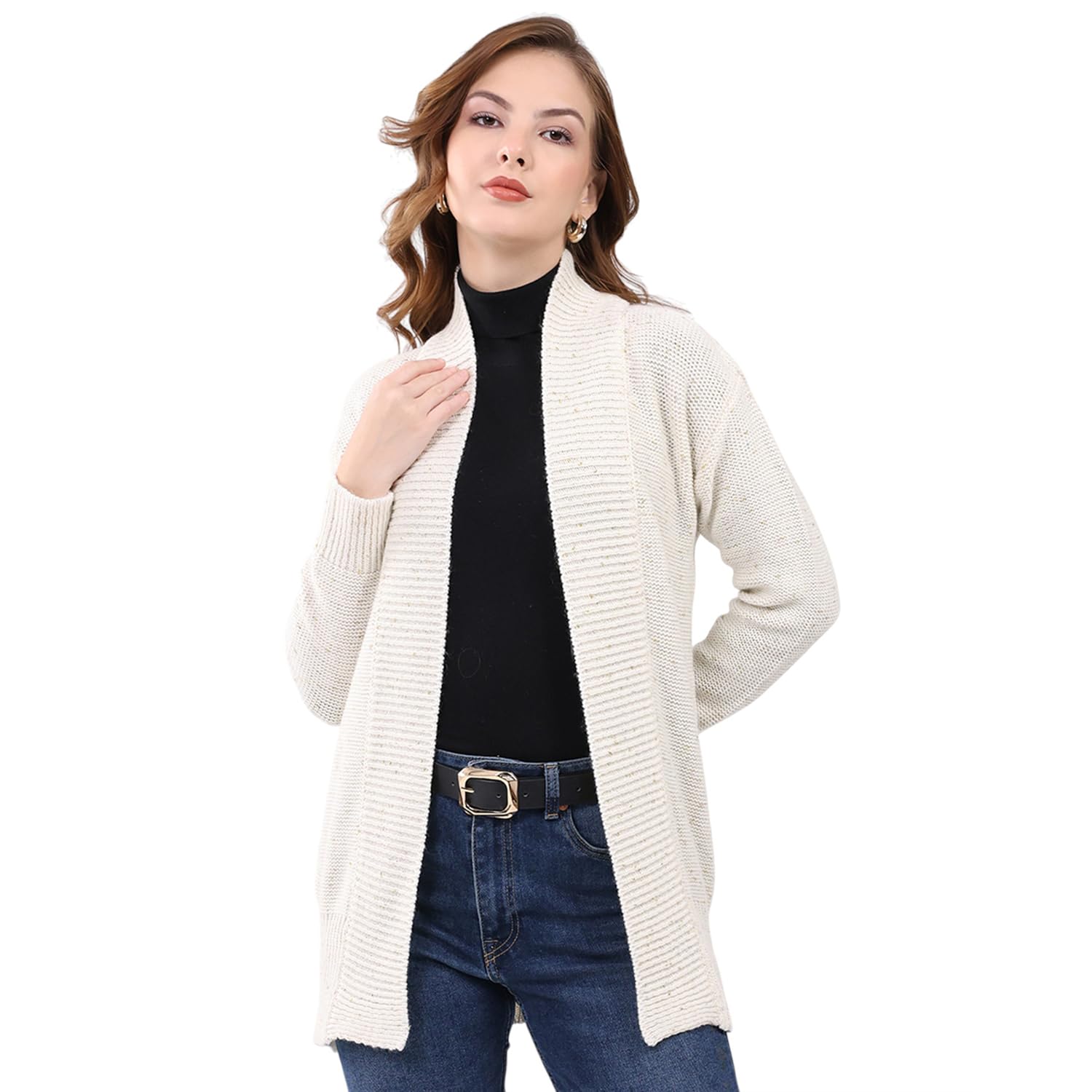 Women Regular Fit Self Design Collar Neck Open Front Full Sleeve Winter Cardigan|Cozy and Stylish Knitted Design | Sweater for Ladies | Cardigans Sweater for Women's (Pack of 1)