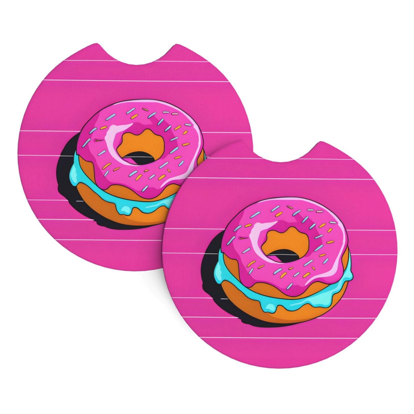 Cute Donuts Printing Car Coasters 2 Pack - Durable Waterproof, Odorless, Easy to- Interior Car Accessories for Women and Menon