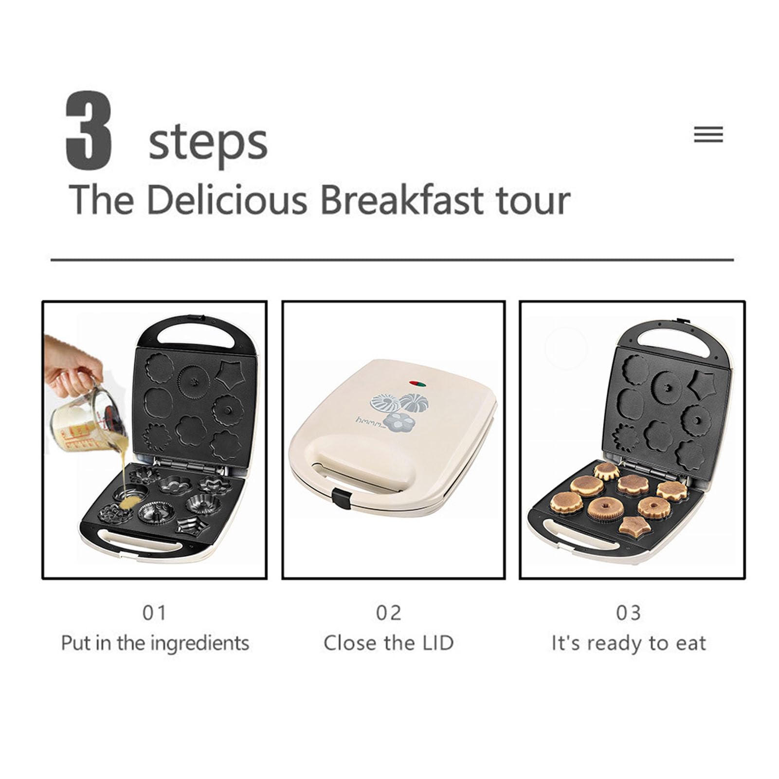 Macchina per Biscotti a 8 Fori, Macchina per Pancake Riscaldante a Doppia Faccia da 1000 W Multiforme, Macchina per Colazione Antiaderente per Biscotti, Torte, Ciambelle, (Spina