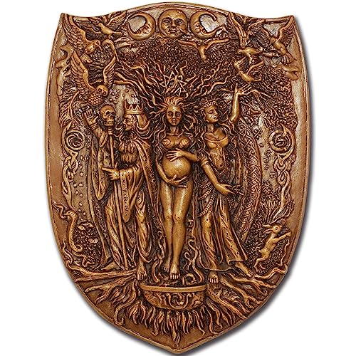 Triple Moon Wall Decor With Celtic Knots In Wiccan Culture, Goddess Worshiper and Pagan Believers, Mother, Maiden And Crone Symbol In Witchcraft Shield Plaque With Triple Moon Phase Altar Decoration