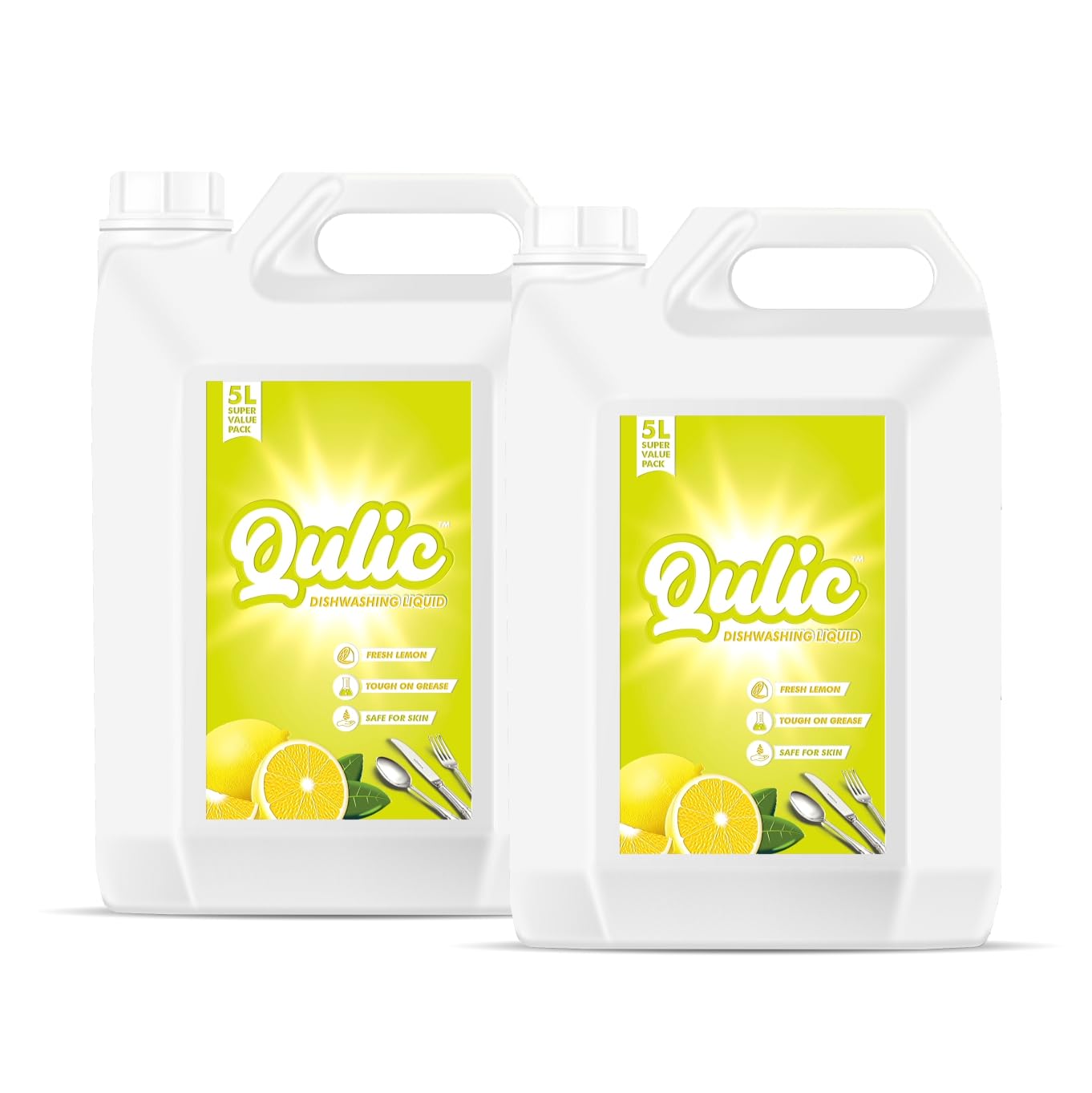 Qulic Dishwash Liquid Gel 5 Litre Refill Combo Offer, Pack of 2, Fresh Lemon Fragrance, Tough on Grease, Gentle on Hands, Dishwasher Liquid Kitchen Soap - 10 L