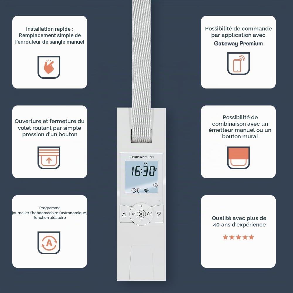 Home Pilot - Enrouleur de sangle encastrable Premium connecté pour commande de volet roulant à sangle. Enrouleur volet roulant | Commande vocale | Volet roulant connecté Installation rapide 10182345