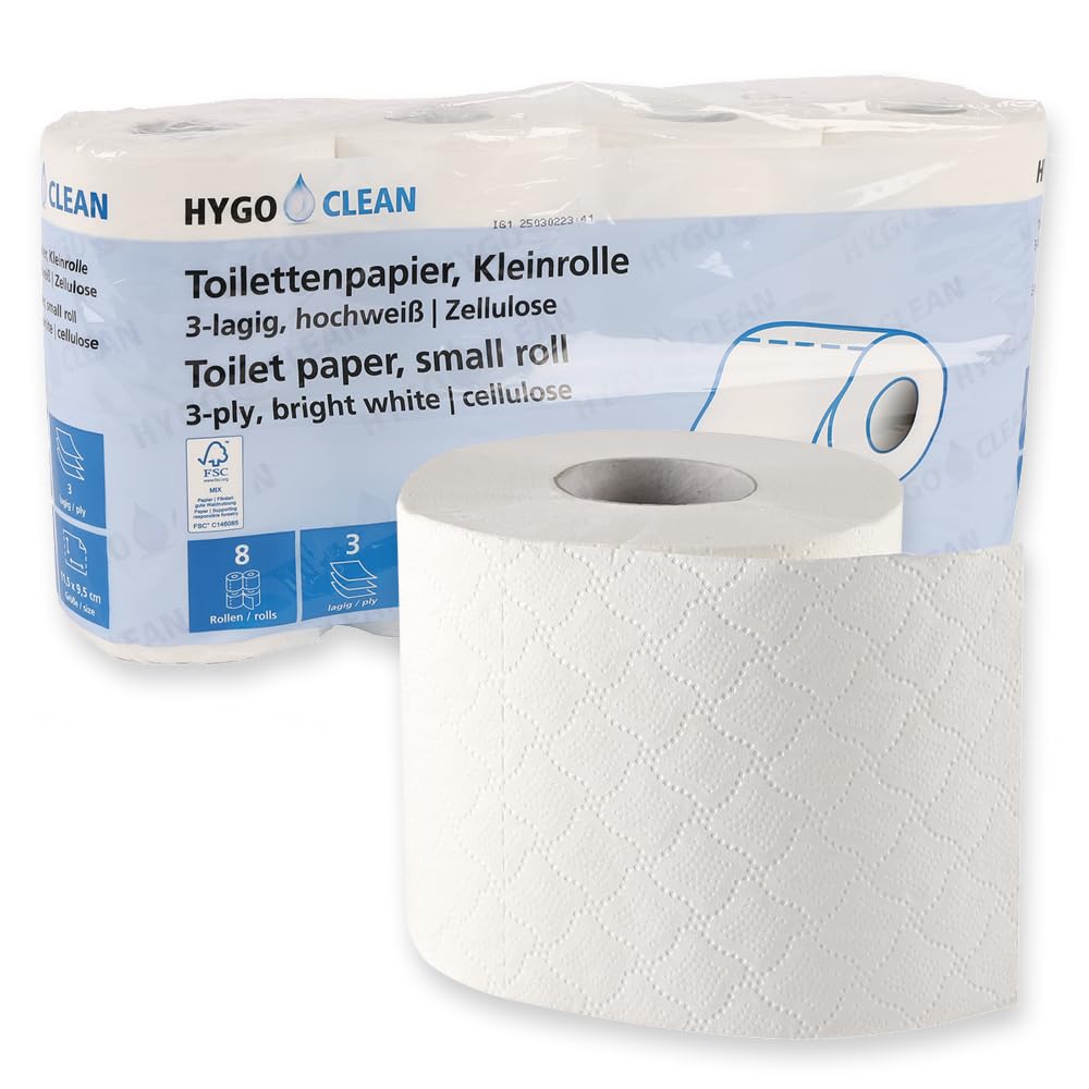 64 Stück Hygoclean Toilettenpapier, Kleinrolle, 3-lagig, weiß | Zellulose, FSC®-Mix, weiß, Abrisse: 250, L: 11,5cm, B: 9,5cm