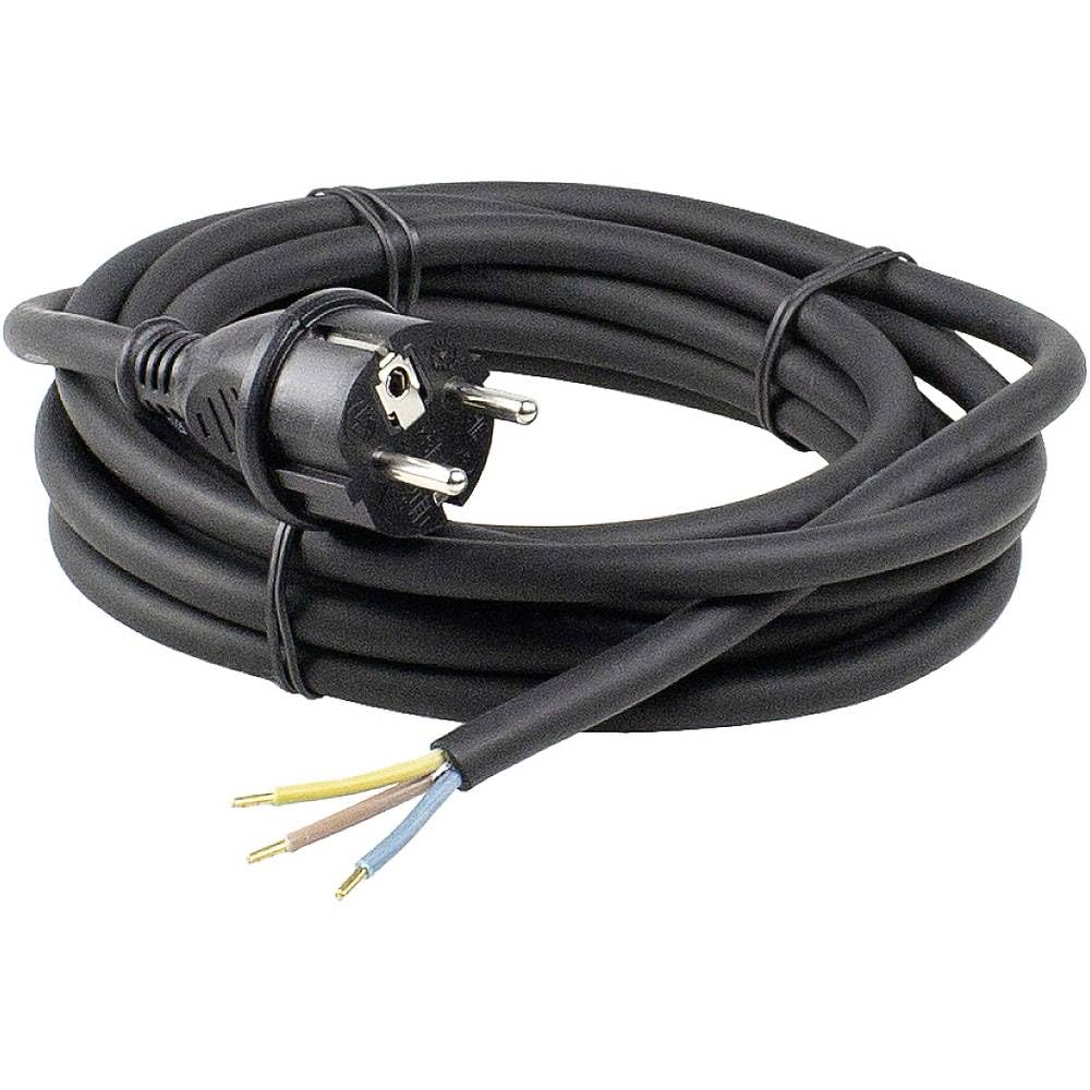 as - Schwabe Cable de conexión Goma 15 m H07RN-F 3G1,5 - Enchufe con Toma de Tierra - 230 V / 16 A - Extremo de Cable pelado de 30 mm - IP44 Resistente Polvo y Salpicaduras - Negro, 70912