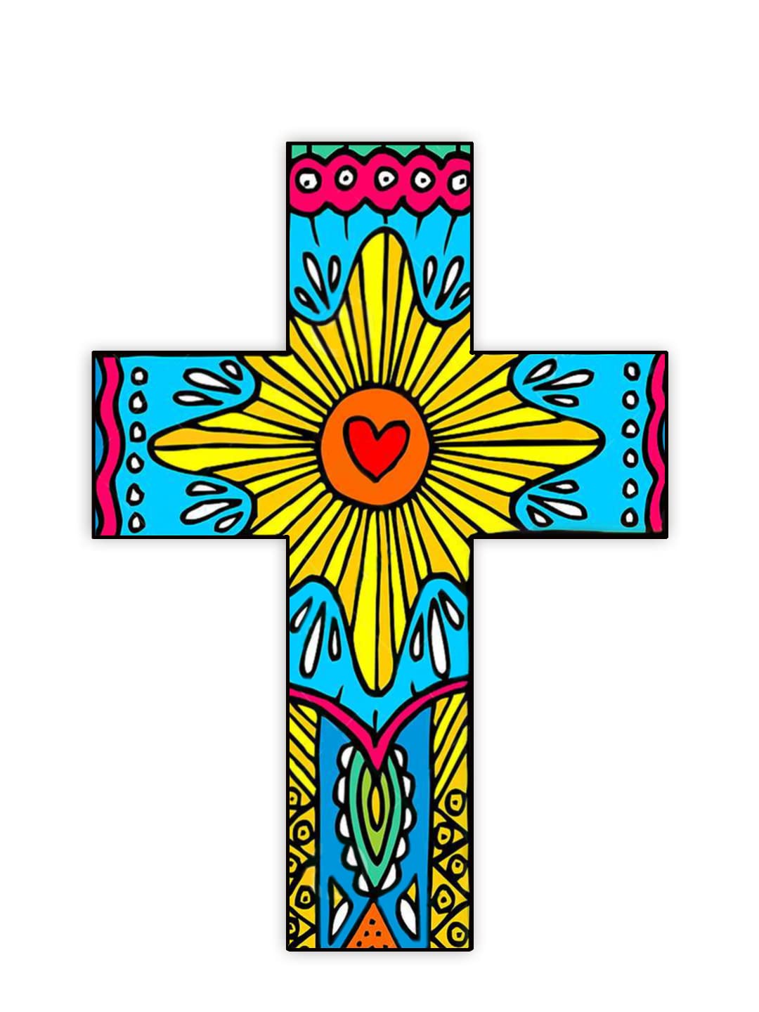 HePoeuy Colorful Hand Painted Wooden Wall Mounted Cross Home Farmhouse Living Room Wall Decor 5x7 inch