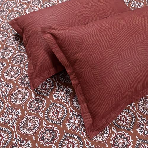 Image of Huesland by Ahmedabad Cotton 144 TC Cotton Elastic Fitted Bedsheet for Single Bed with 1 Pillow Cover | 36 x 78 inches