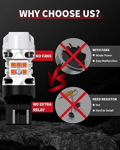 Miniatura 8 de LASFIT Bombilla LED ámbar T3 7440 7443 CANBUS sin errores nueva extremadamente brillante 7444na luz 7441 7444 7440NA W21W WY21W con resistencia