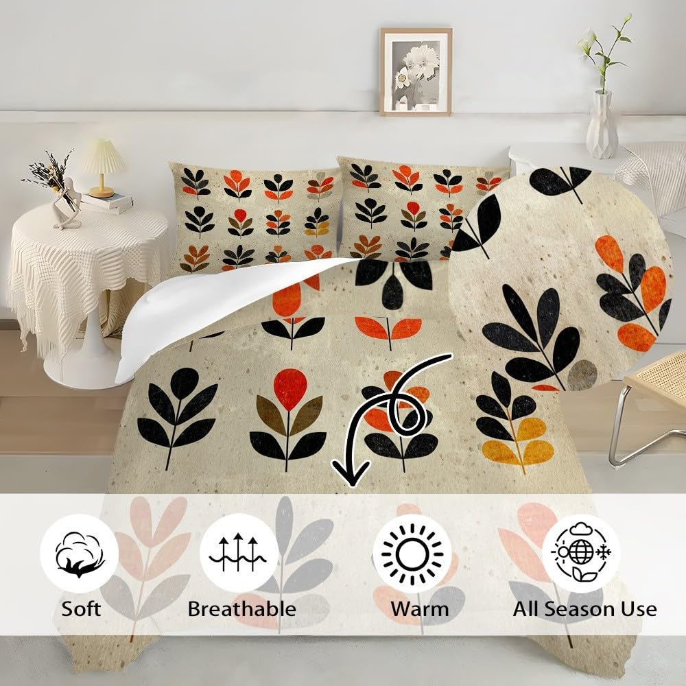 Zestawy pościeli w stylu retro, geometryczne liście dla nastolatków, dzieci i dziewcząt, poszewka na kołdrę z mikrofibry, z 2 poszewkami na poduszkę 80 x 80 cm, zestaw poszewek na kołdrę do sypialni