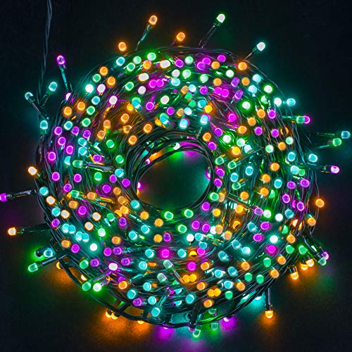 Luces Navidad Exterior, Ulinek 20M 200LED Guirnaldas Luces Navidad 4 Colores Cadena Luces con 8 Modos Impermeable IP44 Luces LED Decorativas para Arbol Navidad Interior Habitacion Jardin Fiesta Bodas Cover