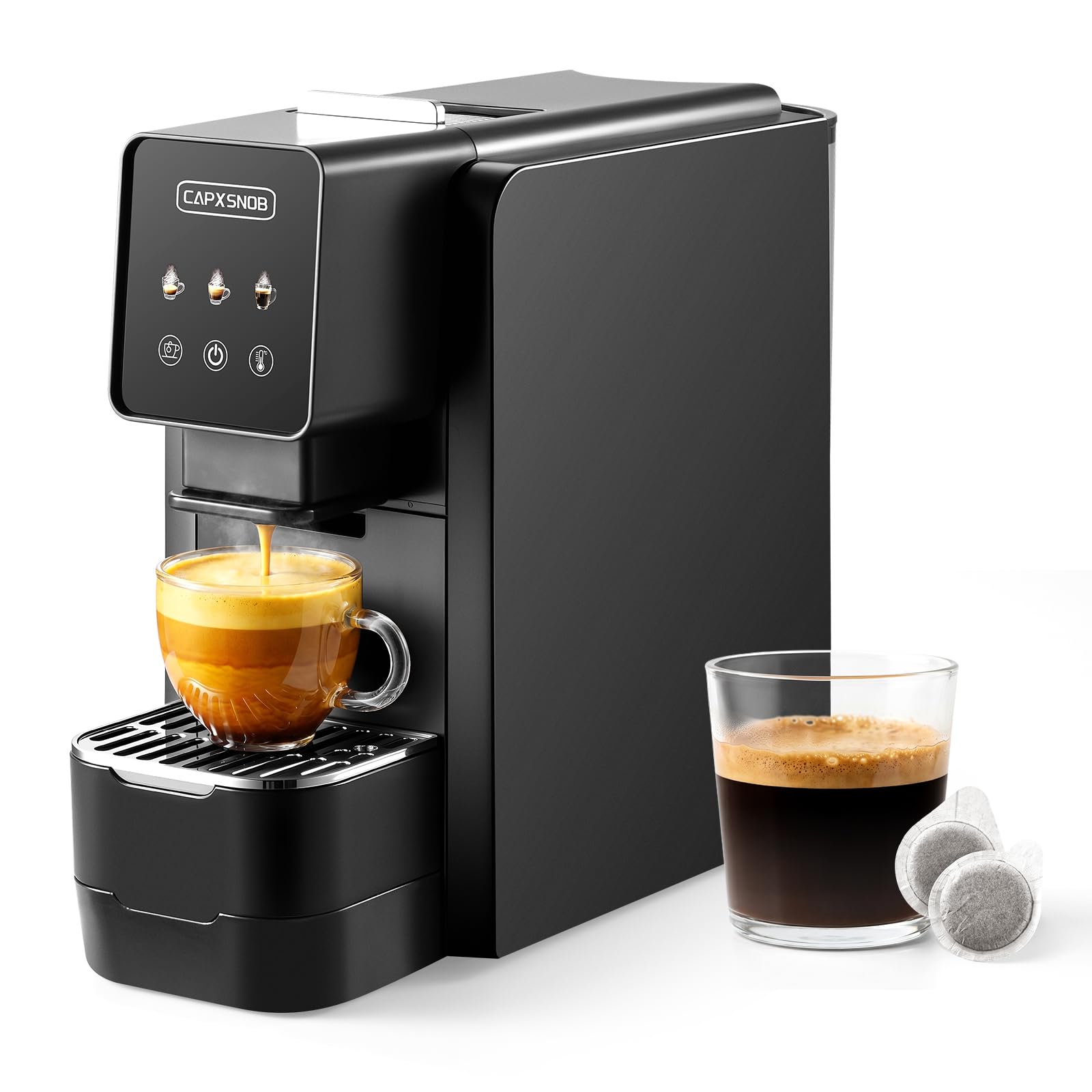 Casabar1 Kaffeepadmaschine für 44mm E.S.E. Pads, Touchscreen, 4 Getränke | 19 Bar Italienische Pumpe, Pre-Infusion, Einstellbare Temp. & Menge, Americano-Bypass, Espressomaschine für Zuhause & Büro