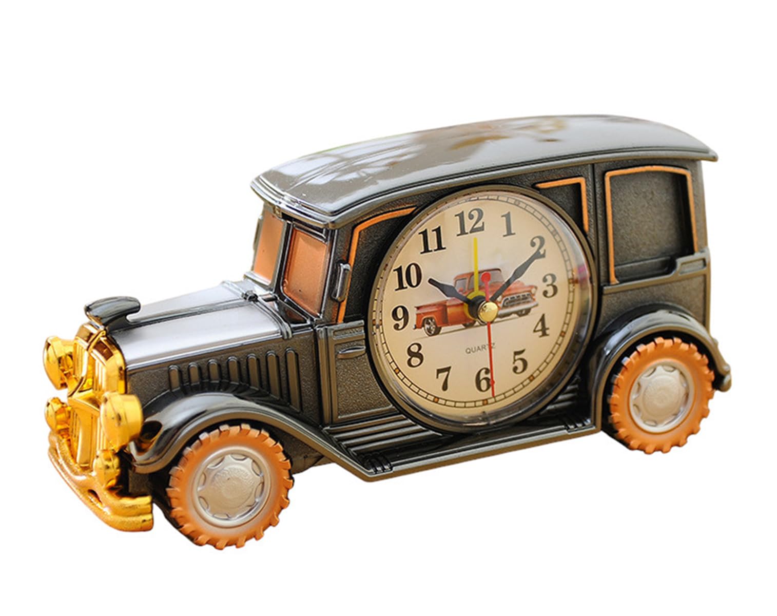 Spiaty Plastic Classic Car Analog Desk Alarm Clock, Black-image-47