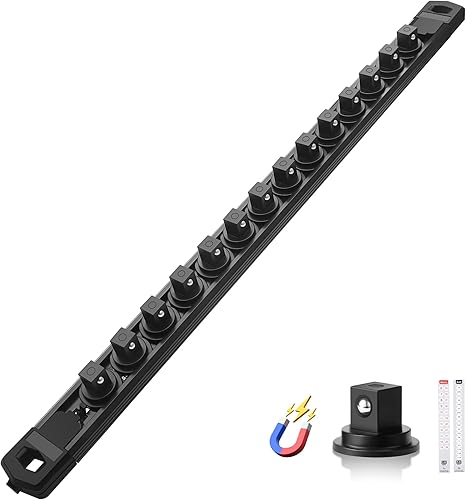 Miniatura 33 de Juego de organizador de enchufes magnéticos, 3 piezas de 1/2 pulgada 3/8 pulgadas 1/4 pulgadas de aleación de aluminio con 40 clips extraíbles Negro