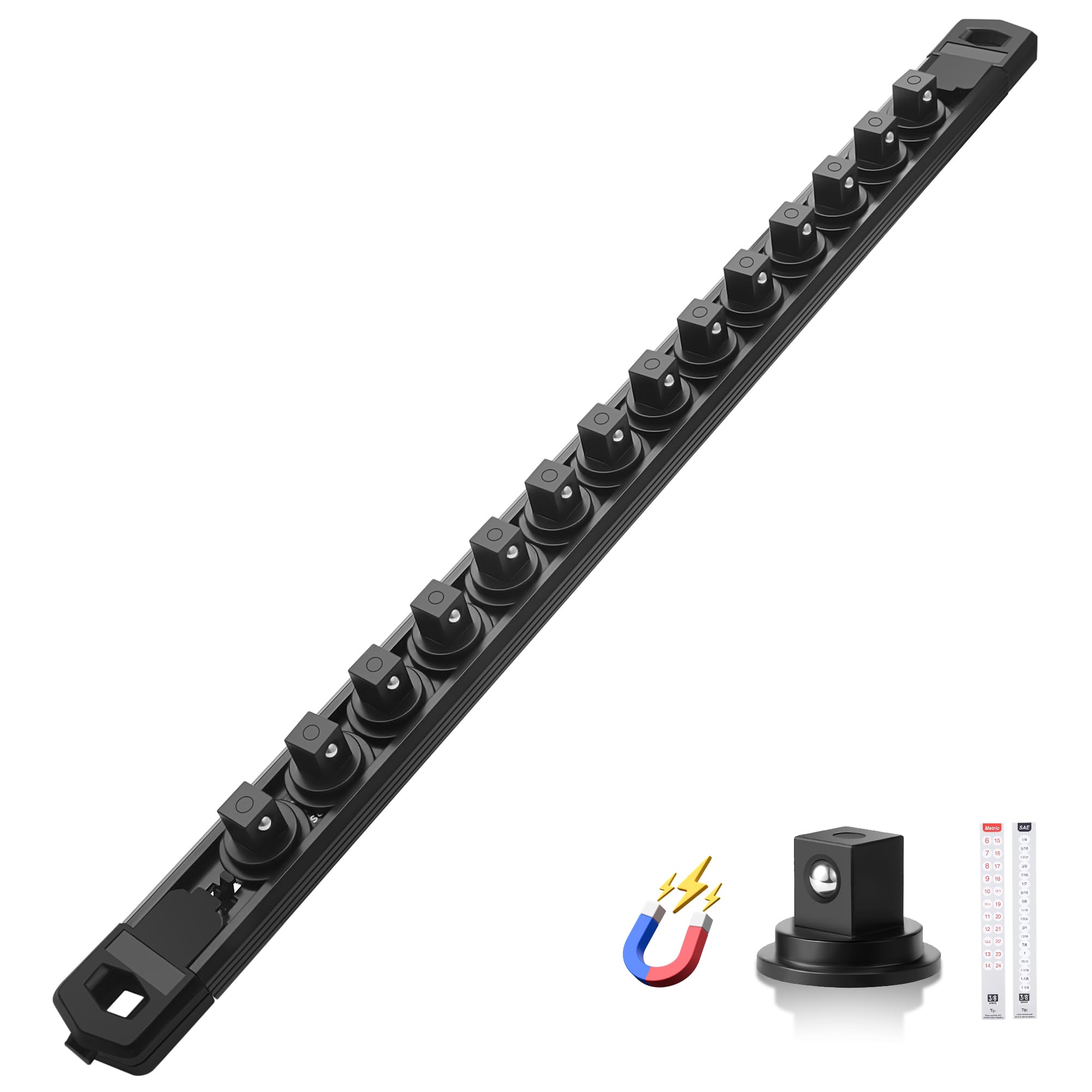 Reniteco Magnetic Socket Organizer, 3/8” Aluminum Alloy Rail, 14 Clips