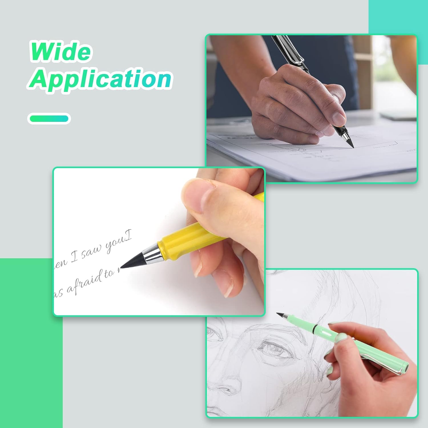 3Pcs Everlasting Reusable Pencil with Replacement Nibs and Erasers in