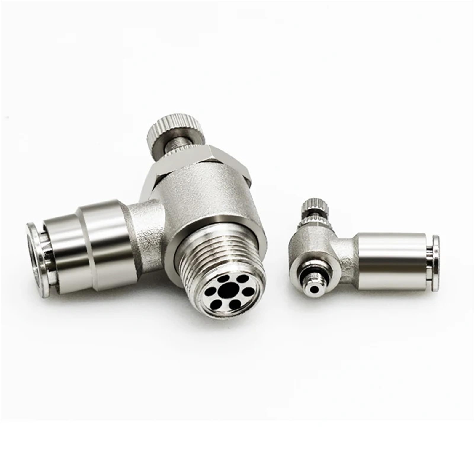 IEUMJNAT 1PCS SL4/6/8/10/12mm All Copper Nickel-Plated Quick Plug Trachea Pneumatic Cylinder Speed Valve Throttle External Thread(SL4-M5)