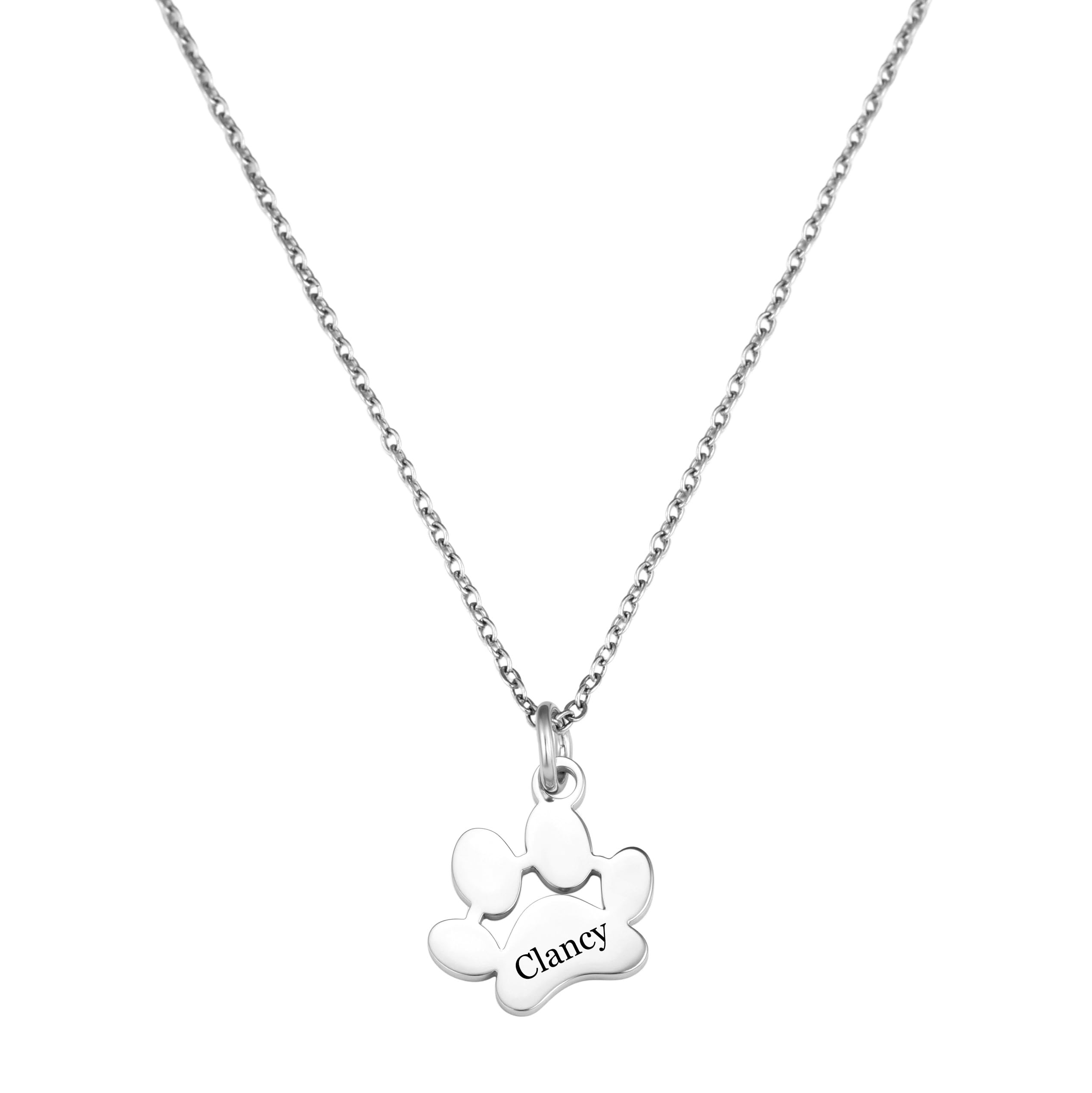 INBLUE Collar Personalizado Conmemorativo para Mascota, Colgante Pata de Perro para Mujer, Joya con Huella Grabada Nombre, Acero Inoxidable/Plata de Ley, Regalo para Amantes Mascota