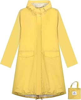 ANYOO Waterproof Raincoat for Women Rain Jacket Hooded Lightweight Long Raincoat Windbreaker Trench Coat
