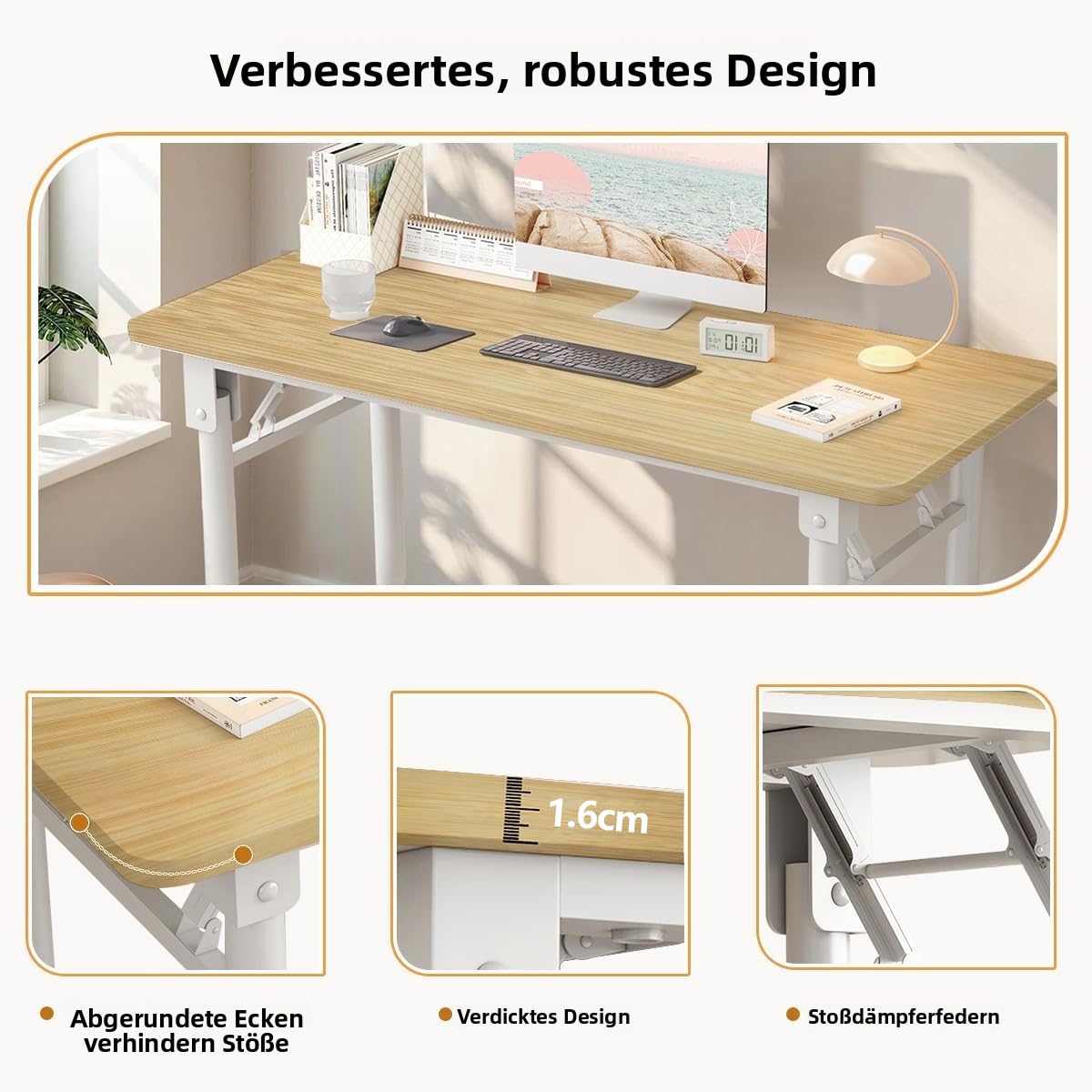 Moderner Computertisch, Schreibmaschinentisch, Keine Montage erforderlich, Schreibtisch, klappbar, platzsparend für Arbeitszimmer, Schlafzimmer, Heimbüro
