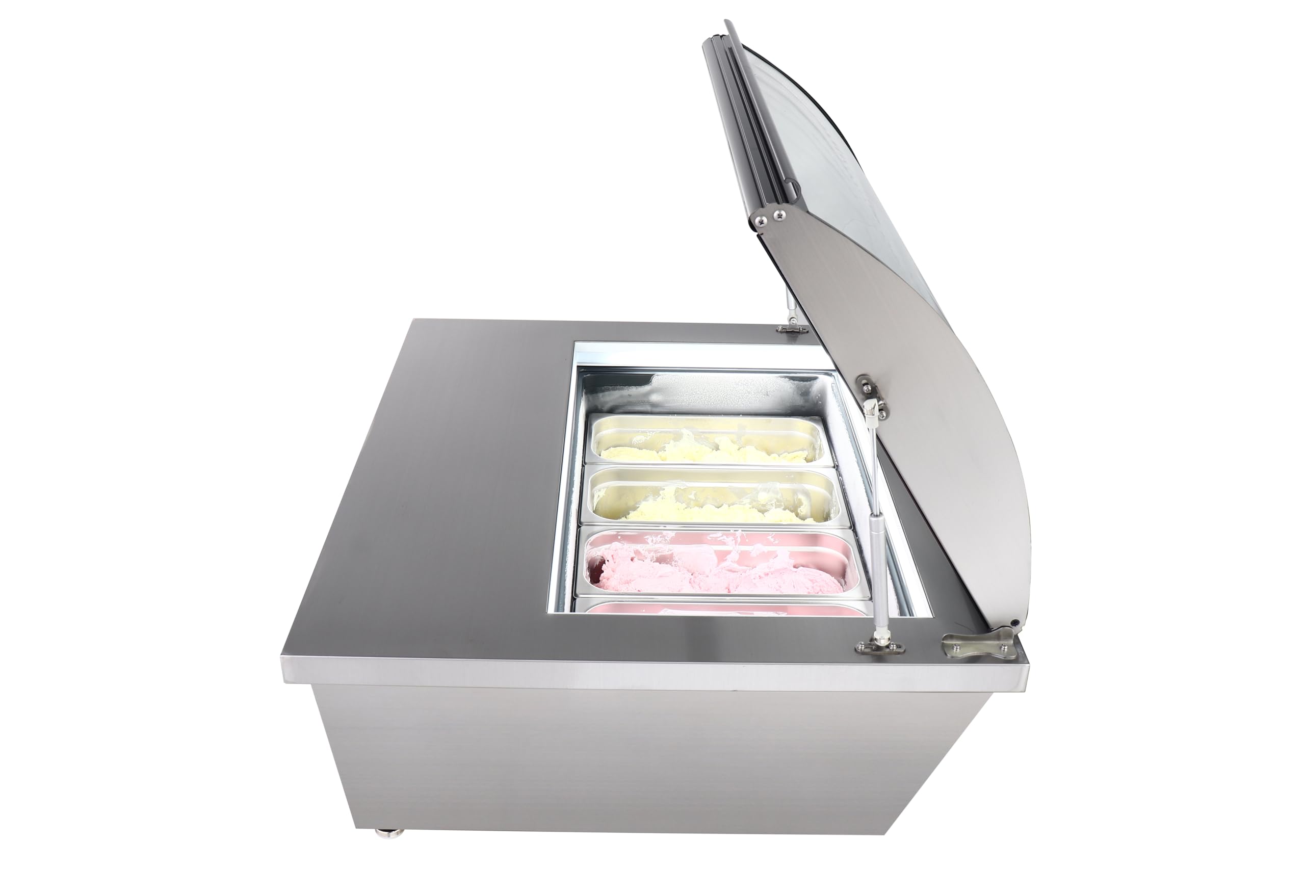 METRO Professional Vitrina de Sobremesa para Helados GIV1087C, 86.7x73.5x44.6 cm, 20 L, 4 Cestas, Tapa de Vidrio, Plata