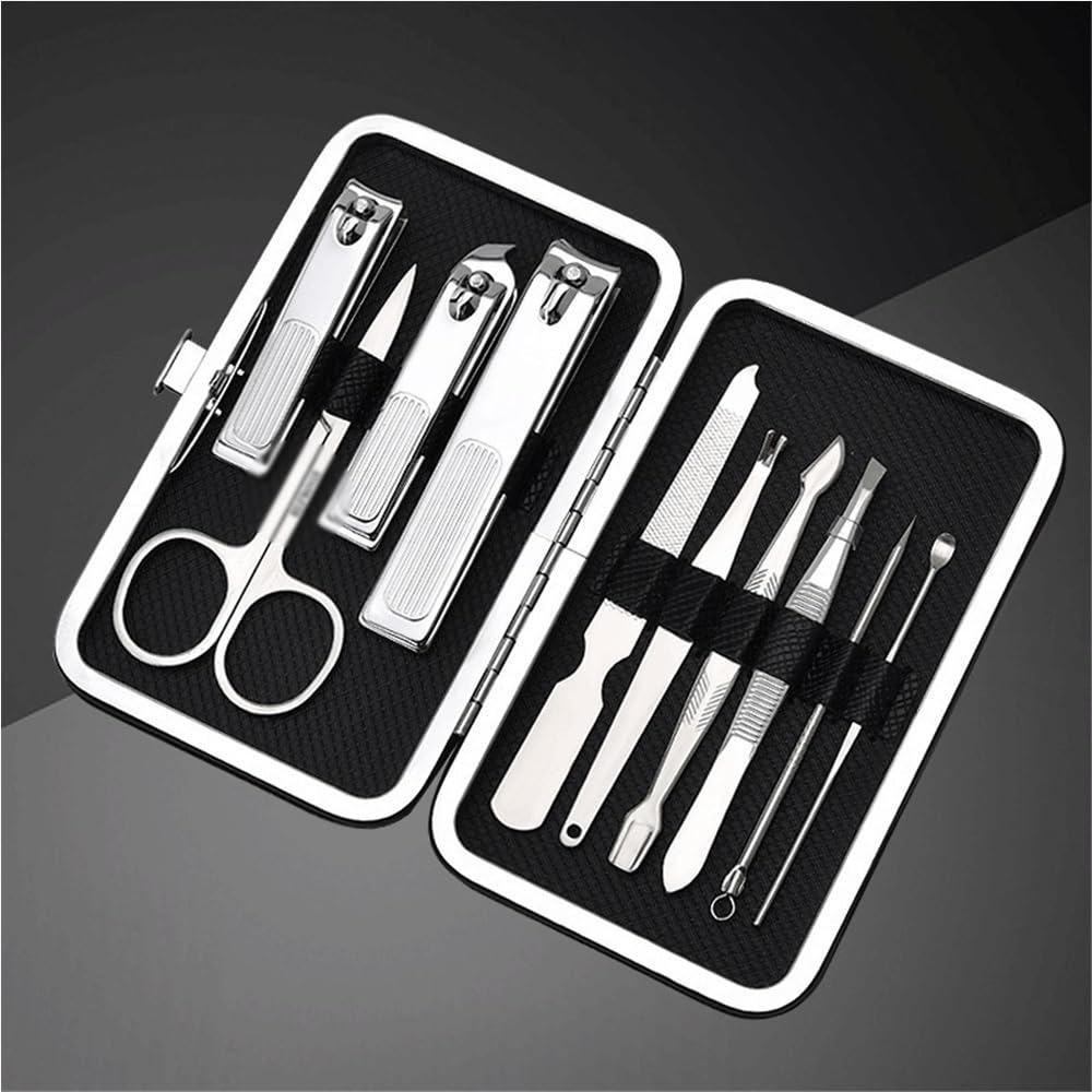 Juego de cortaúñas Kit de manicura y pedicura, tijeras portátiles de acero inoxidable for uñas, 10 piezas, herramientas de manicura y realce, herramientas for el cuidado de las uñas con estuche de via