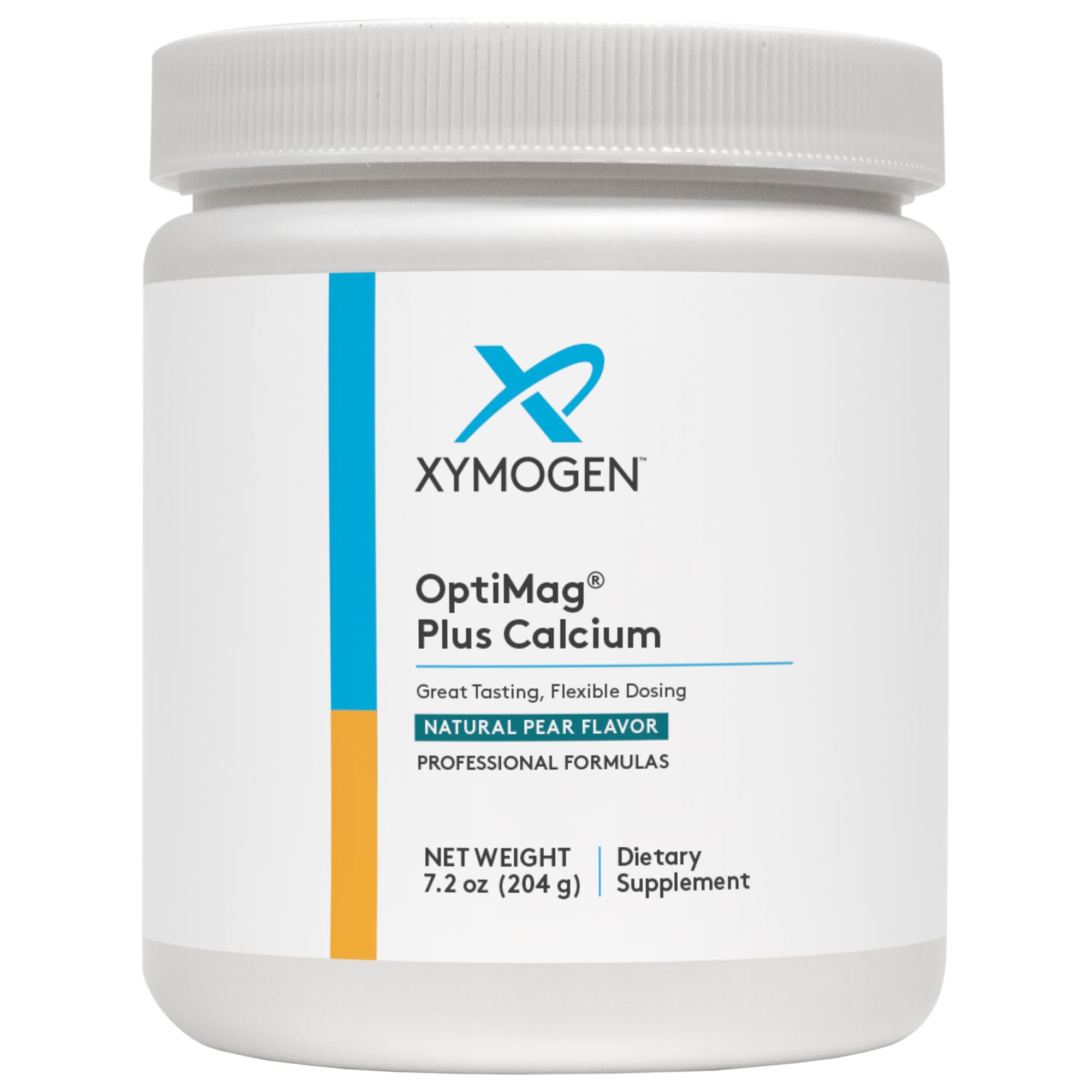 XYMOGEN OptiMag Plus Calcium - Great-Tasting Magnesium Powder with Calcium to Support Calm Behaviors, Healthy Mood, Healthy Bone + Muscle Function - Pear Flavor, with Magnesium Malate (7.2 oz)