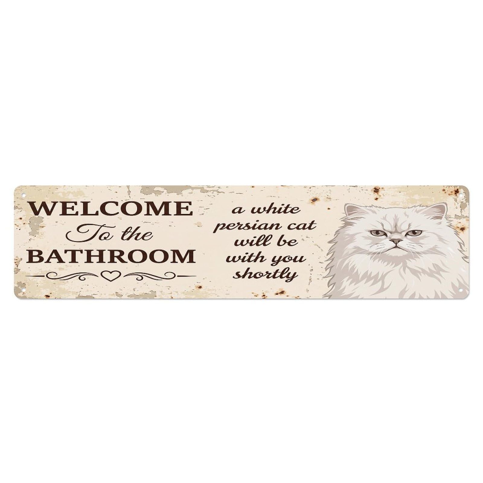 Vintage WELCOME To The BATHROOM White Persian Cat Metal Tin Sign