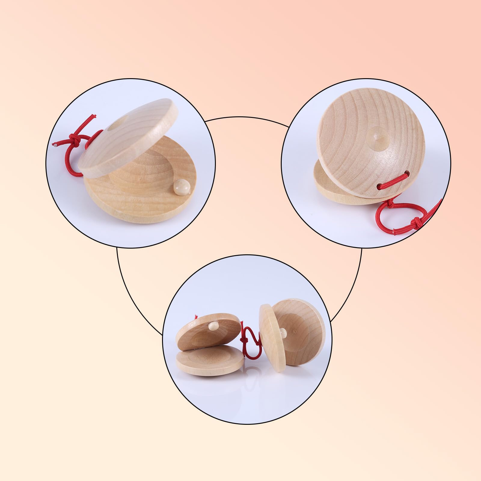10pcs Wooden Castanets, 2.17in Wooden Finger Castanets Hand Clapper Finger Percussion Rhythm Instrument for Musical Education Fun (Wood Color) - Image 3