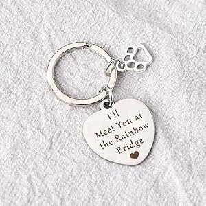 Pet Memorial Gifts Keychain for Loss of Dogs Cats Lovers Sympathy Gifts for Women Men Pets Animal Loss Keychains Remembrance Gift – I Will Meet You at the Rainbow Bridge Bereavement Key Chain Gifts