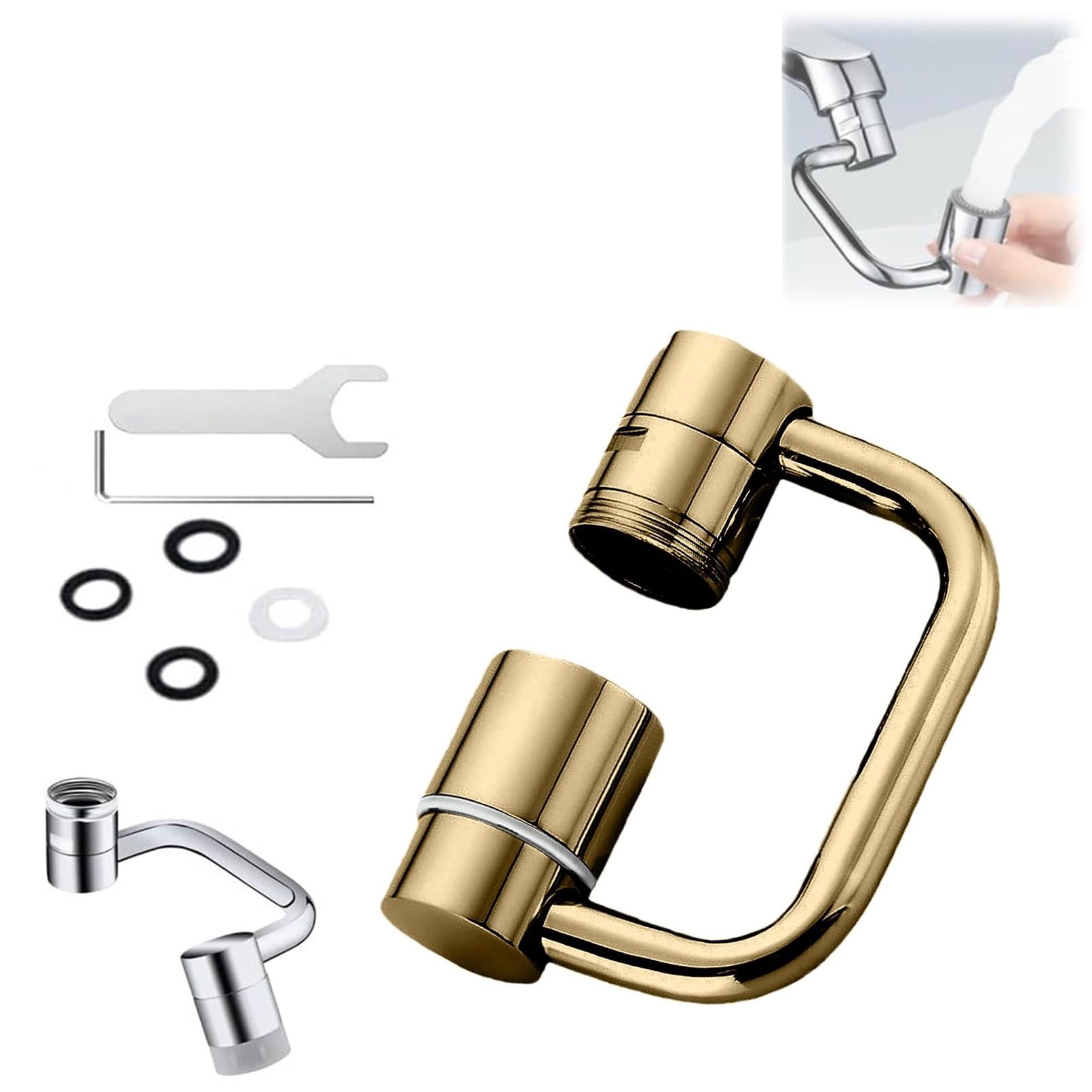 Csybyw Gold 1080° Rotating Faucet Extender,1440° Rotatable Faucet Aerator Extension,2 Mode Splash Faucet Extender For Bathroom Sink,Kitchen Bathroom Sink Faucets Sprayer Attachment(Gold)