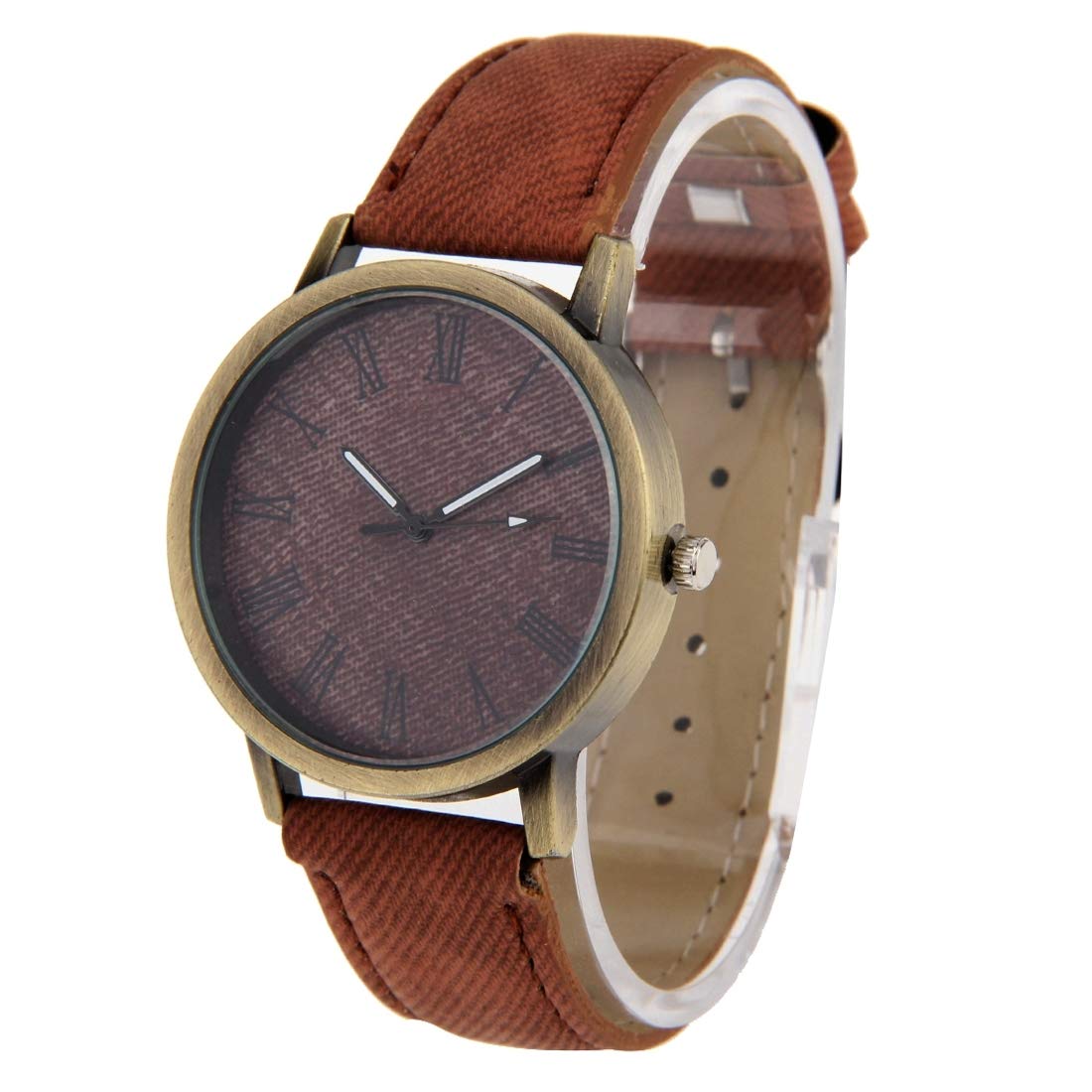 Beautiful Watches, Denim Texture Style Round Dial Retro Digital Display Women & Men Quartz Watch with PU Leather Band