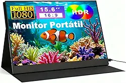 Monitor Portátil 15.6" 1080P Full HD 60HZ 1000:1 IPS Tela HDMI USB-C para Notebook Laptop PC iPad iPhone Celular Jogos