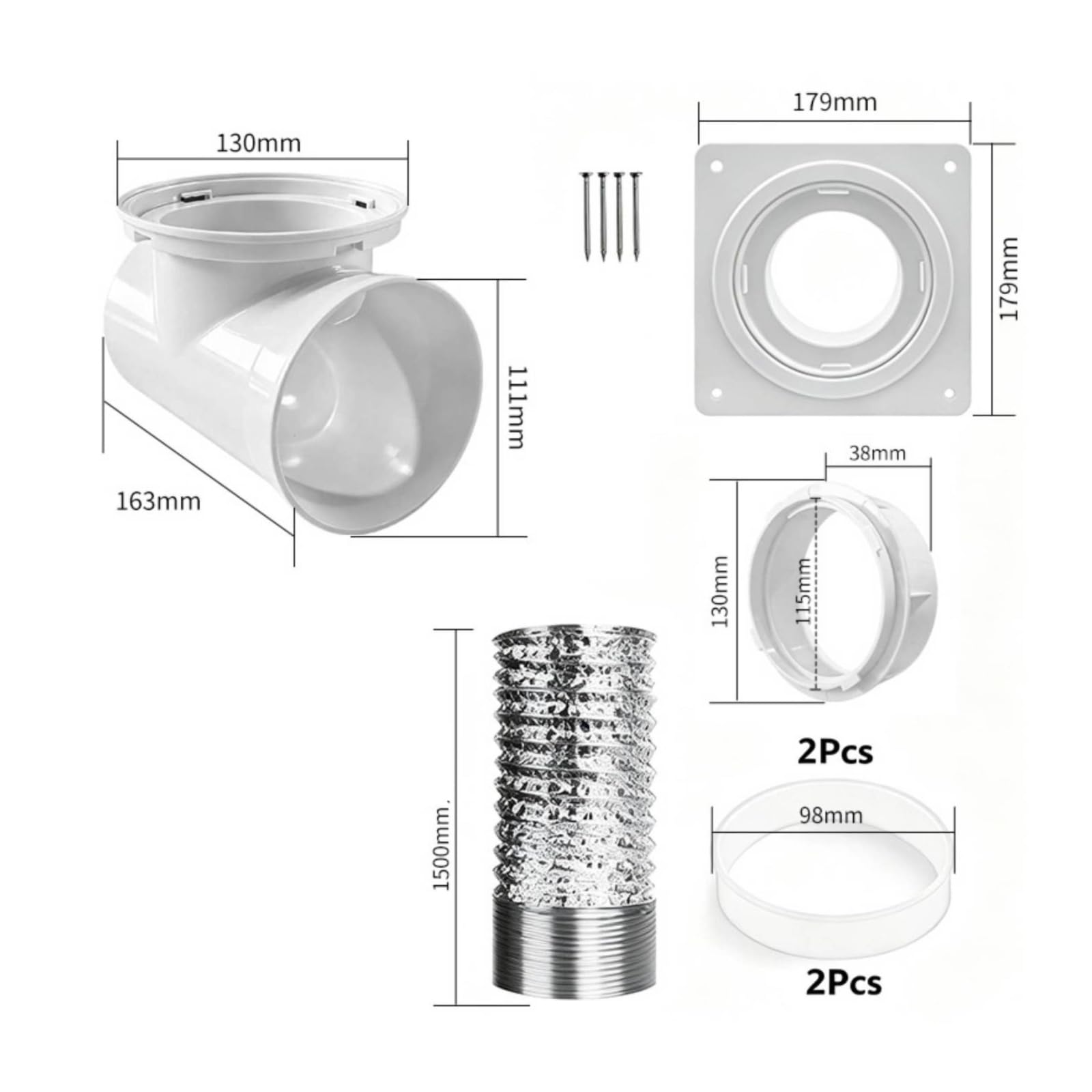 Ronyme Conducto para Secadora con Tubo Flexible y Conector para Dirigir Caliente Húmedo hacia Salida Exterior, Estilo A