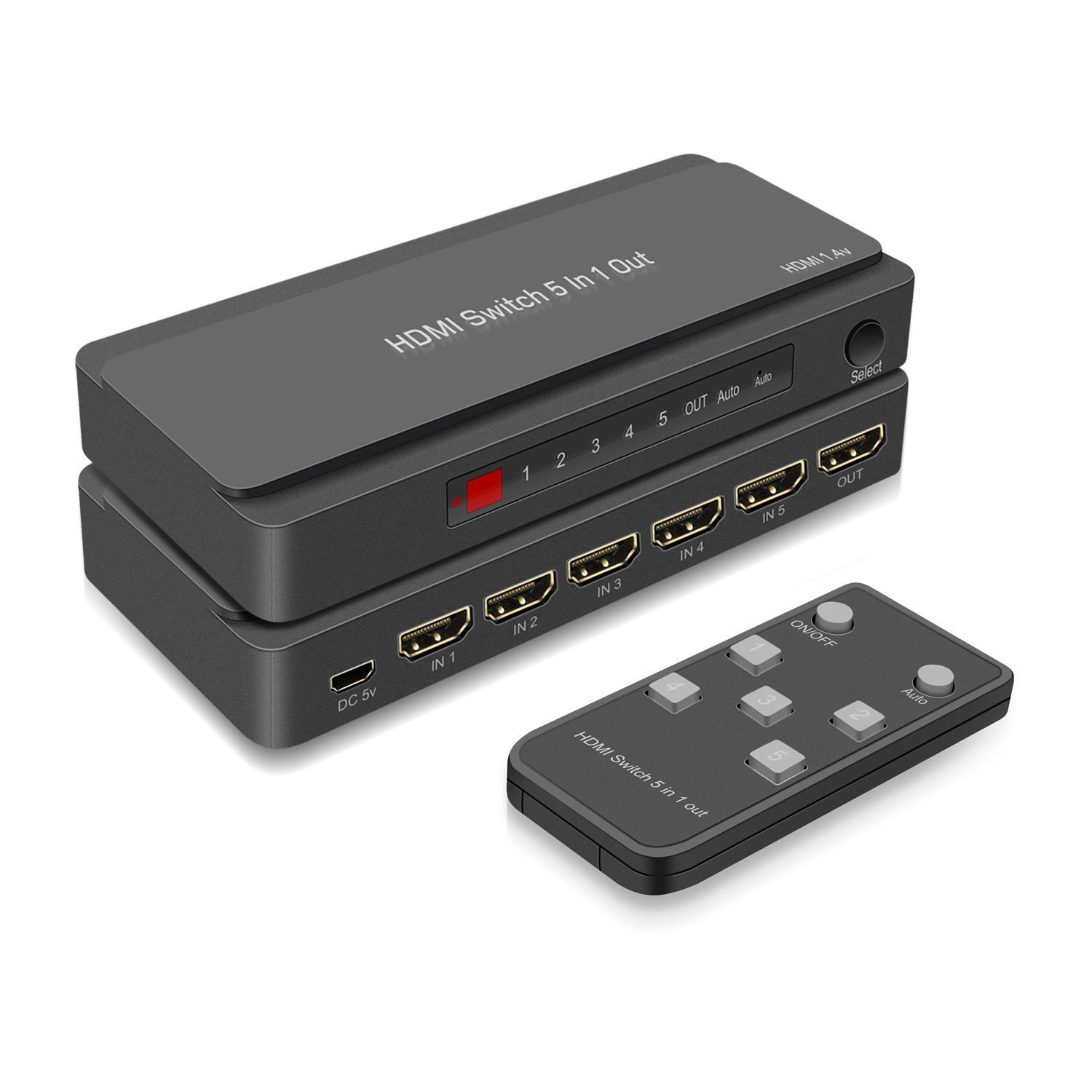 5Port HDMI Switcher 4K@30Hz(5In 1Out) HDMI Selector with IR Remote Supports Full HD 4K/1080P/3D &amp; HDCP1.4 for Switch,Xbox,PS4/PS5,Fire Stick,Roku,Apple TV etc.