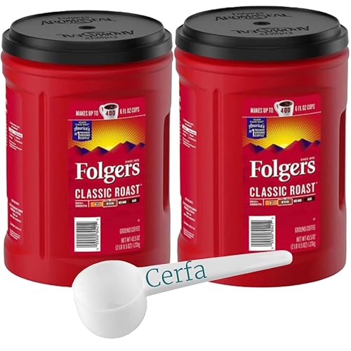 Folger - Café molido tostado medio, paquete de 2 unidades de 43.5 onzas, incluye cuchara de café Cerfa