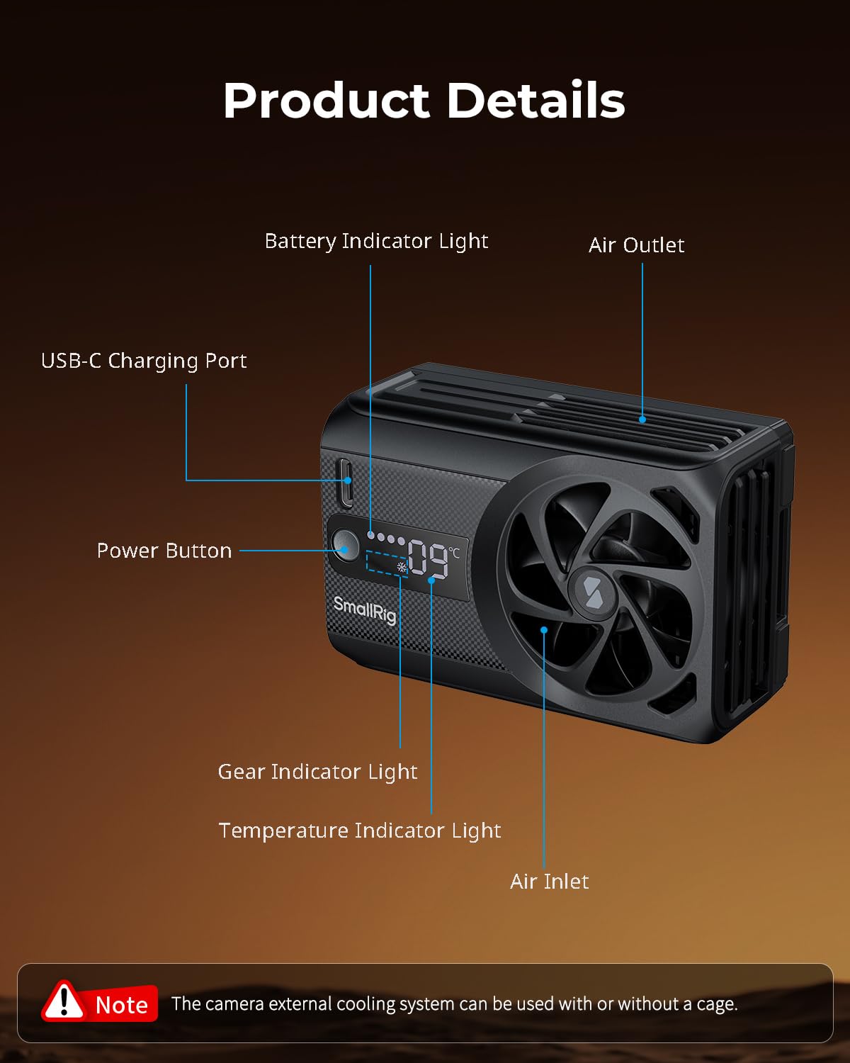 Ventilador de Enfriamiento TEC SmallRig Integrado con Batería, Sistema de Enfriamiento Externo para Cámara con Módulo de Enfriamiento TEC, para Sony A7 IV/A7S III/A7C II/A6700/ ZV-E10 / ZV-E10 II/FX3