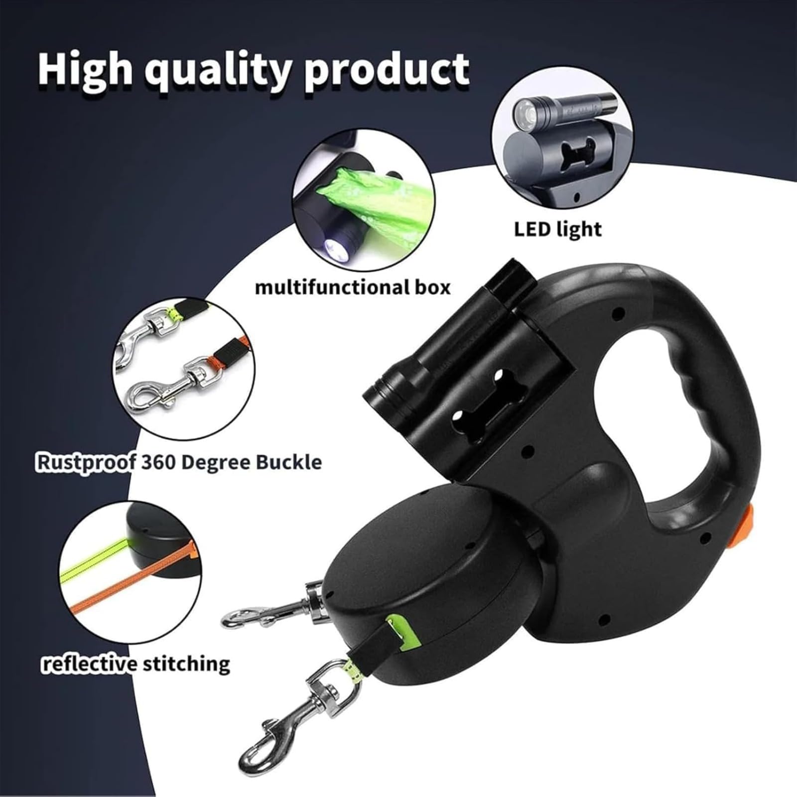 Laisse Double pour 2 Chiens, Laisse Double, Laisse Rétractable De 5 M Pet, À 360° en Enchevêtrement Câble De Sécurité Réfléchissant pour Promenades Nocturnes, Jogging Et Camping avec (Bleu)