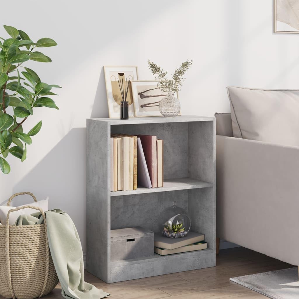 Libreria 2 Ripiani Grigio Cemento 60x24x76 cm Legno Multistrato | Scaffale autoportante compatto per soggiorno e studio, ideale per organizzare libri e oggetti decorativi.