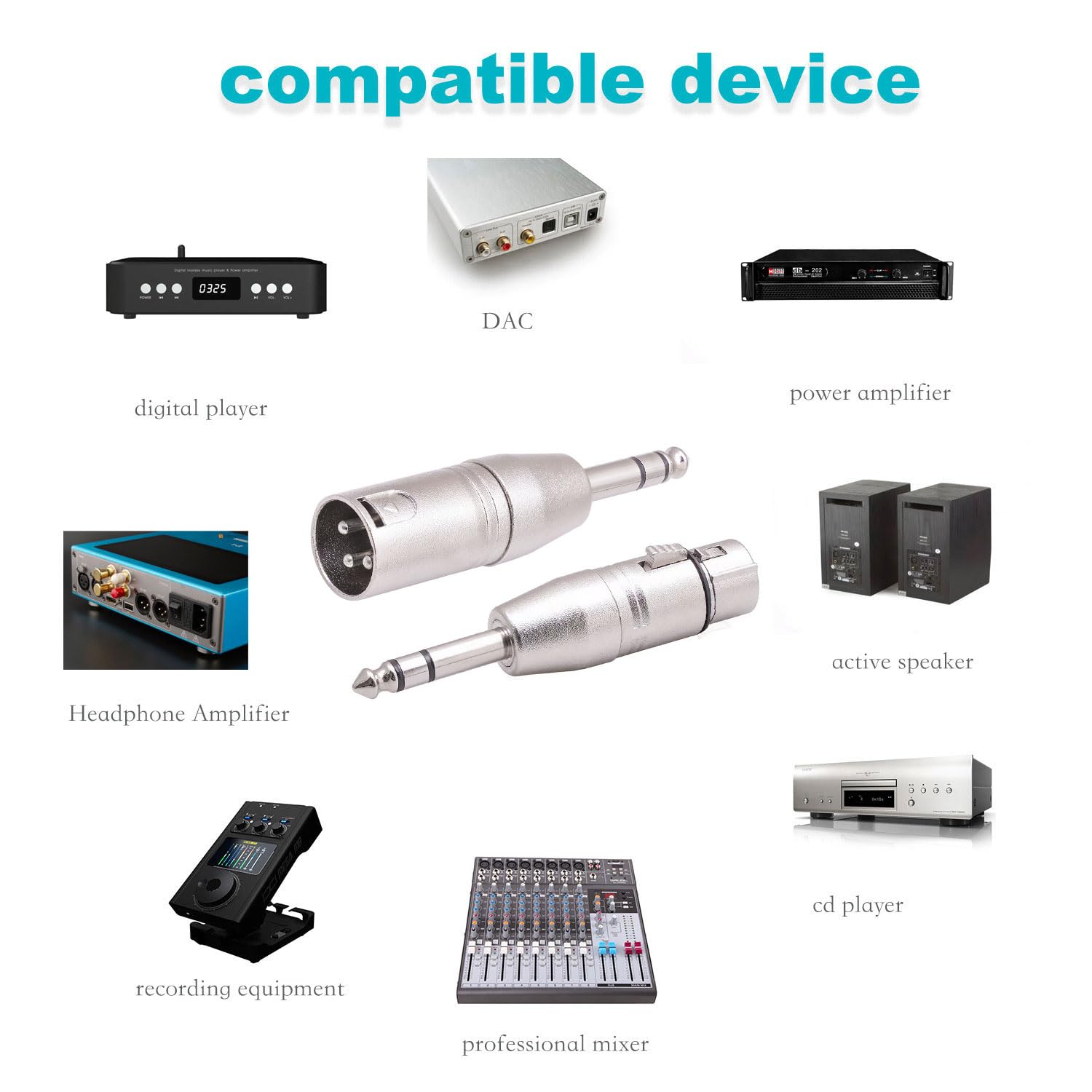 Smithok 4 Stück, 2 Stück 6,35 mm 1/4 Zoll Stecker auf XLR Stecker Adapter und 2 Stück 6,35 mm 1/4 Zoll TRS auf XLR Buchse, 2 Paar Audio-Stecker