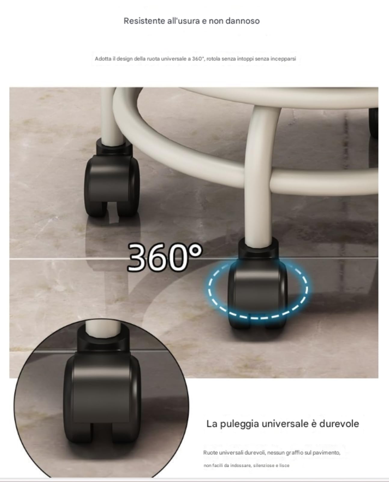 Sgabello piccolo con ruote, sgabello per pedicure, sgabello girevole a 360°, utensili per la cura dei bambini, sgabello mobile silenzioso, sgabello per spa, sgabello universale con ruote (blu)