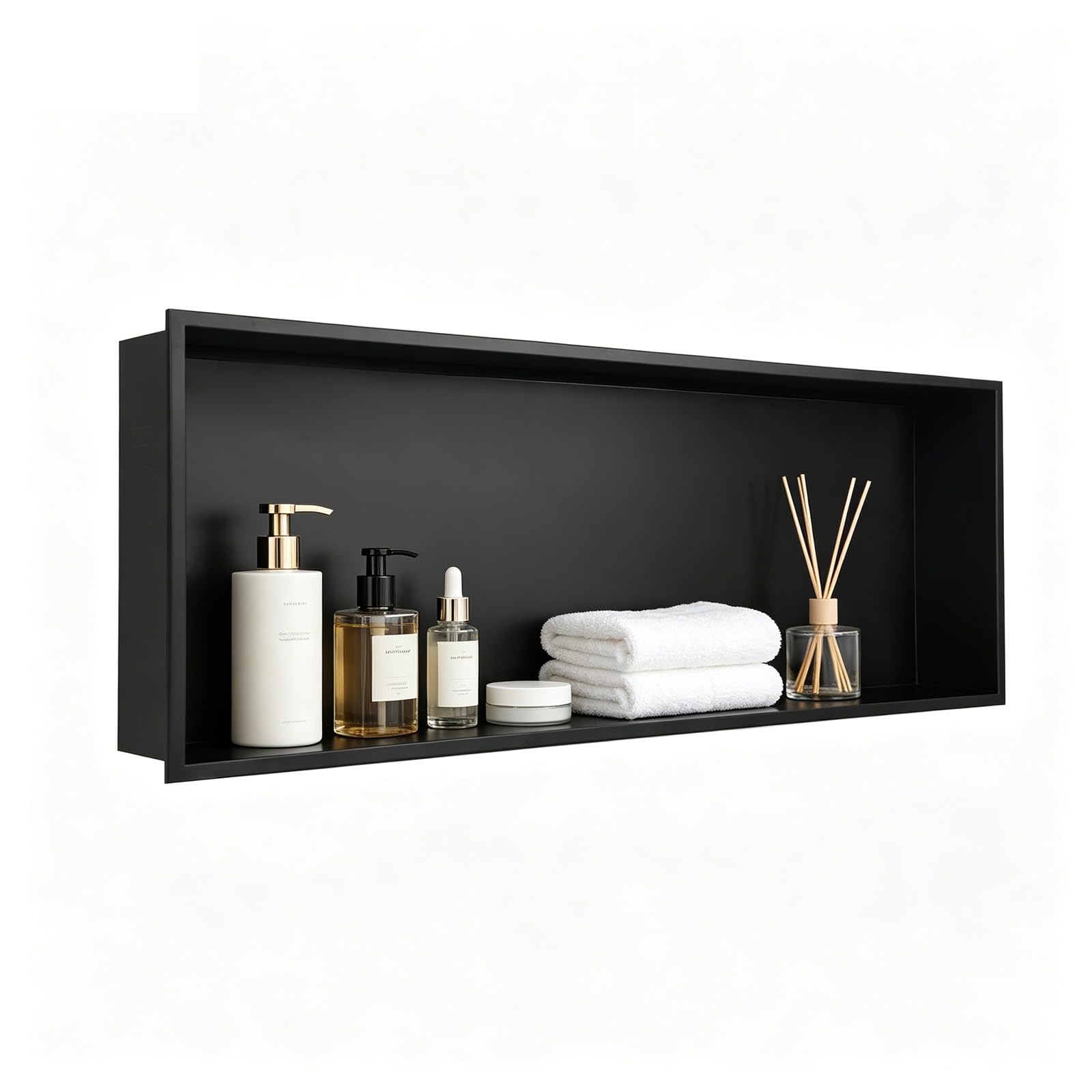 Dwlhap Shower Niche Wall Insert 600 x 300 x 100 mm, Stainless Steel Single Shelf Recessed Wall Niche Built-in Storage Shelf, Waterproof Rustproof Bathroom Storage Black
