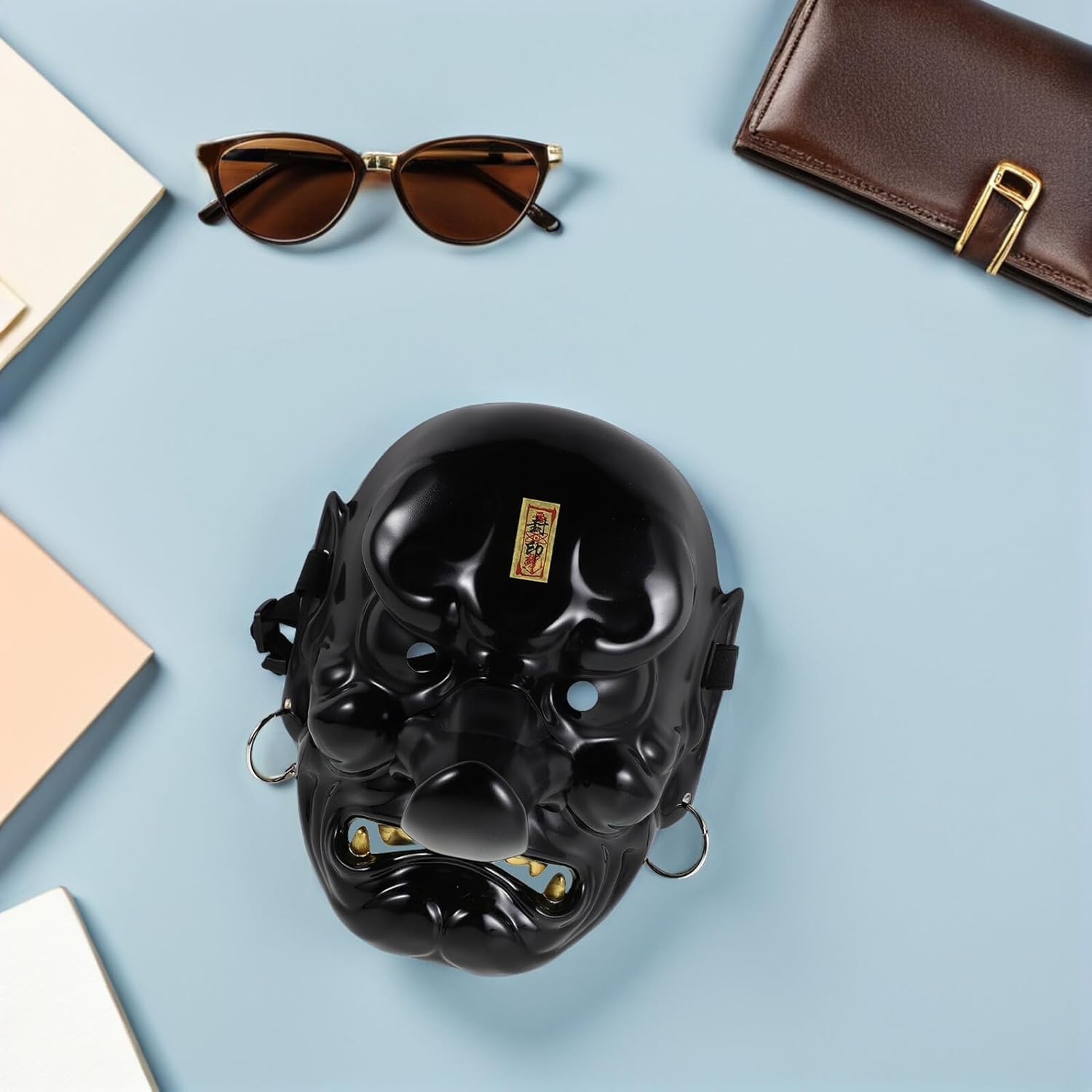 Garneck Authentic Japanese Tengu Mask Handcarved Kabuki Demon Face Cover for Cosplay Halloween Theater