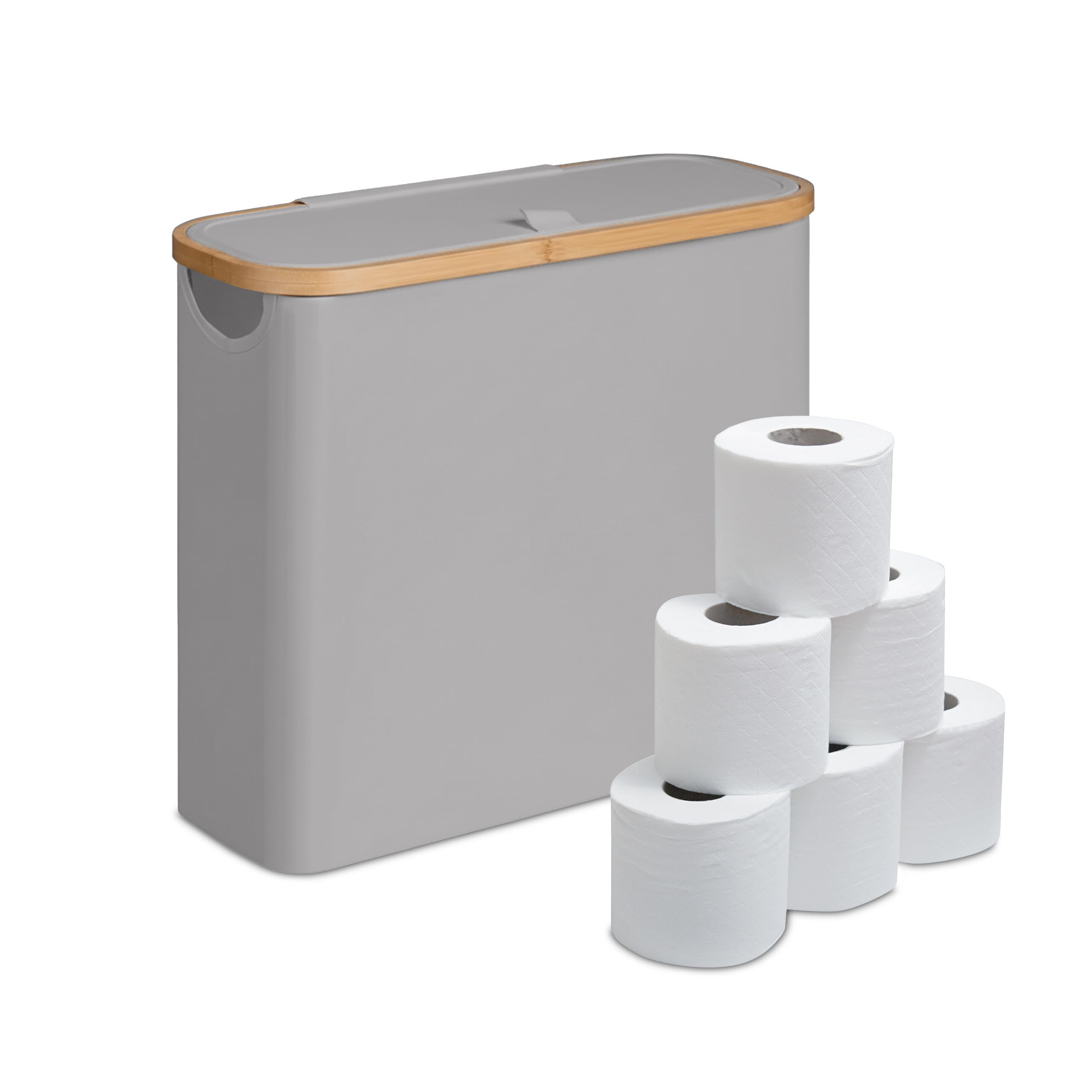 Rangement papier toilette Relaxdays en bambou et tissu gris pour WC