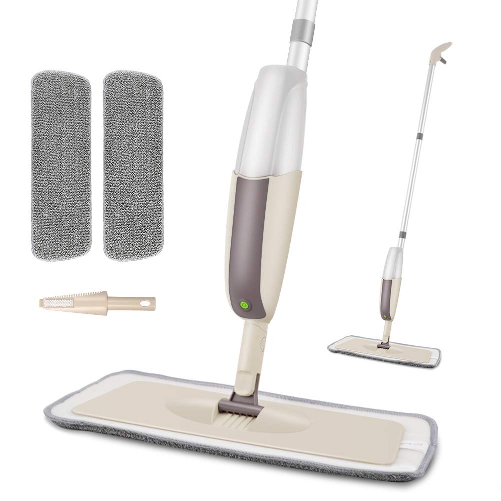 HOMTOYOU Spray Mop for Floor Cleaning - Floor Mop with a Refillable Spray Bottle and 2 Washable Pads, Flat Mop for Home Kitchen Hardwood Laminate Wood Ceramic Tiles Floor Cleaning